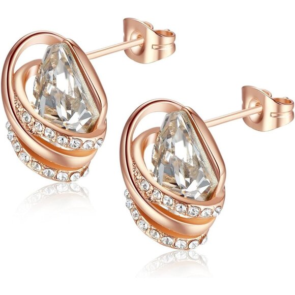 Women's Gold Leafael Wish Charm Birthstone Crystal Stud Earrings Jewellery - Picture 7 of 8